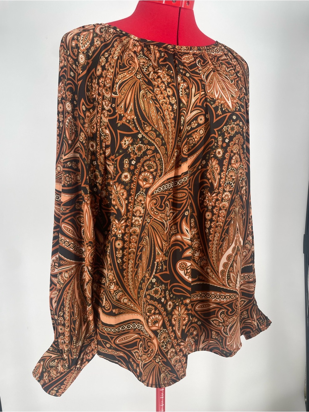 Richard Allen X H&M Paisley Printed Long Satin Collarless Blouse Button Cuffs